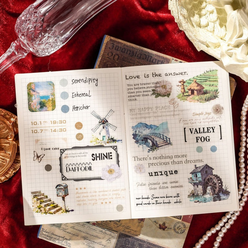 Example collage journal spread made with kit papers and stickers