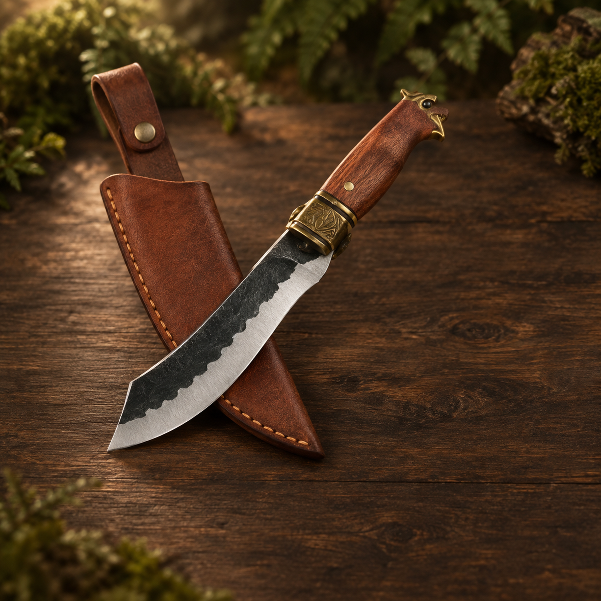 Qulajoy Boning Knife - Hand Forged Camping Knife 7Cr17MOV Blade - Dragon Head Handle And Leather Sheath - Unique Dragon Style - Viking Knife For Hunting & Camping